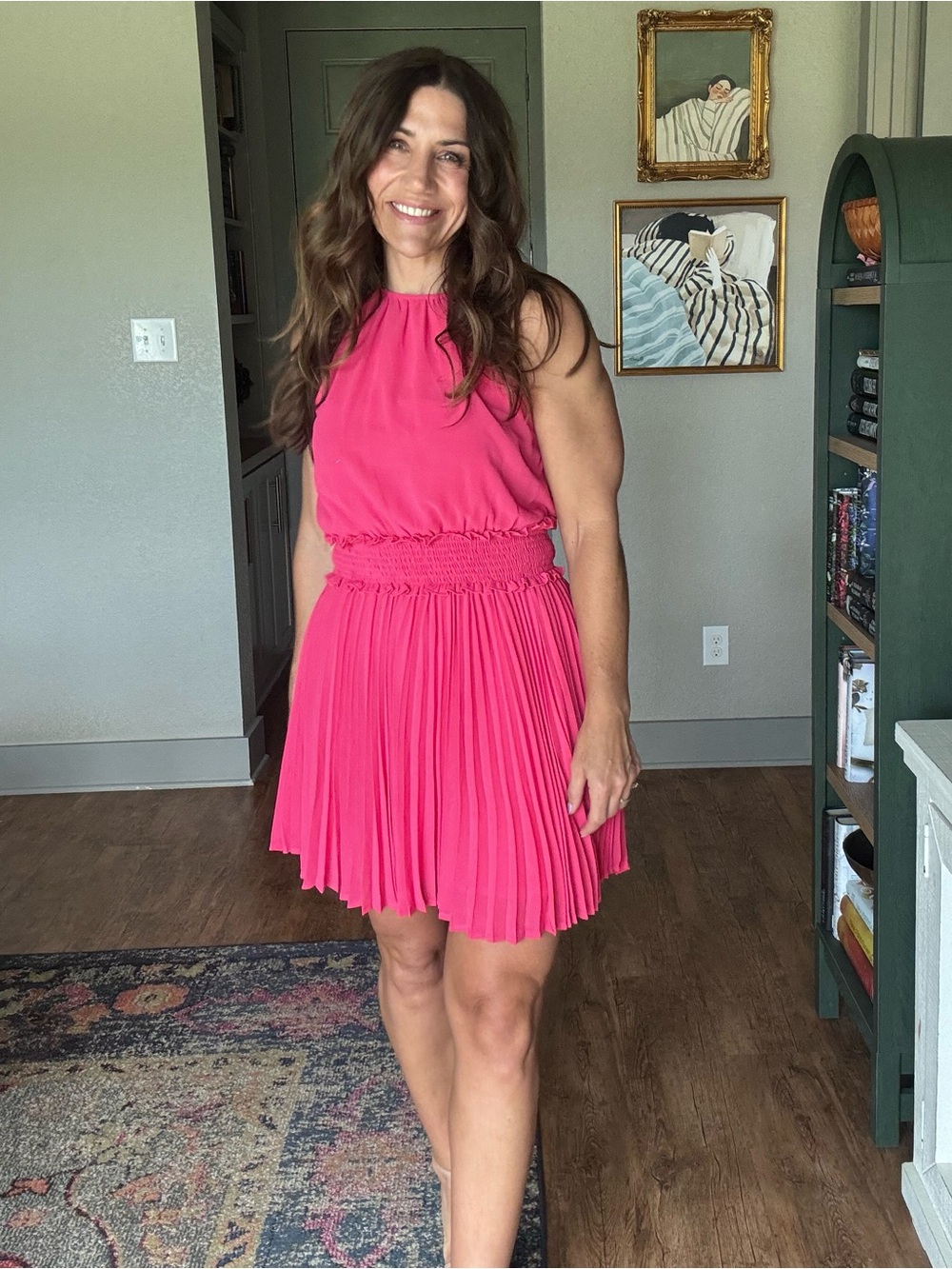 Main Strip Hot Pink Pleated Halter Mini Dress